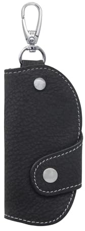 AdiStylinno Estuche de llaves, Llavero de cuero suave para auto, unisex, con cierre de presión, llavero con gancho de metal y llavero desmontable con cremallera para guardar llaves, Negro , 4.13 x