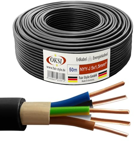 OKSI 50m NYY-J 5x1,5 mm² Erdkabel Elektrokabel Beton und Freien Kupfer Made in Germany