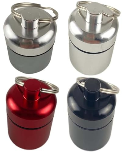 Pill Container Keychain, 4pcs Mini Waterproof Alloy Pill Box Case Bottle Ear Plug Carrying Case Keychain Ear Plug Holder Container for Earplugs, Pills Case