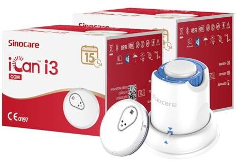Sinocare iCan i3 Continuous Glucose Monitor,15 Day Wear-life CGM-2 PCS | 15 Days Wear-life & IP28, Every 3 Minutes Output Test Value Via iCan CGM App