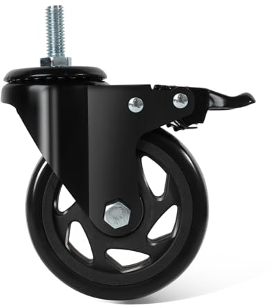 RRIUTO Roulette Charge Lourde avec Frein, 100MM Roulettes pour Meubles avec Tige Fileté M12x1,75x30mm Roulette Pivotantes À 360 Degrés, pour Tous Les Sols, 4 PU Roulettes Jusqu'à 500KG