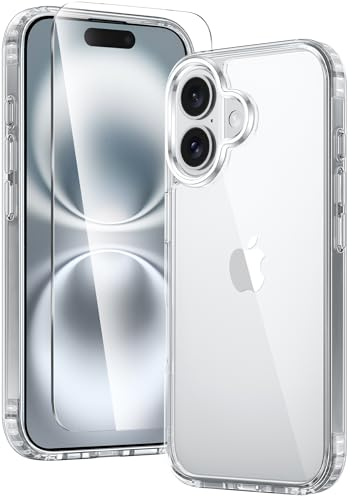 FNTCASE for iPhone 16 Case: Clear Military Grade Drop Protection Anti Yellowing Slim Case - Rugged Shockproof Protective Transparent Cell Phone Cover(Clear)