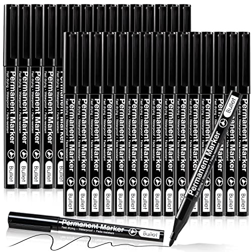 Reaeonat Permanent Markers, 30 Pack Black Marker Pens Set Quick Dying Pen Works on Plastic, Wood, Stone, Metal and Glass for Bold Details Doodling and Colouring