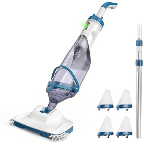 ENHULK Pool Vacuum for Above Ground Pool, Upgraded 13.4 Wide Head & Telescopic Pole, 18.5 GPM Powerful Suction, 60 Mins Runtime, Cordless Handheld Rechargeable Pool Cleaner for Inground Pools, PC15