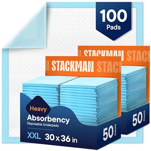 Chucks Pads Disposable Adult Underpads [100-Pack] 30x36 XXL Extra-Large Super-Absorbent Incontinence Bed Pads – Mattress Protector Pee Pads for Adults, Kids & Pets – Bed Protection & Training