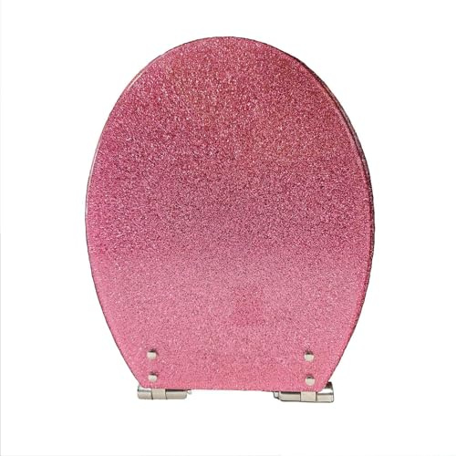 Toilettendeckel mit Absenkautomatik, Rosa WC Sitz mit Glitzer, Toilettensitz aus Harz, Klodeckel Klobrille, Scharniere aus Edelstahl, Quick-Release-Funktion, O Form, 200 kg Belastbar