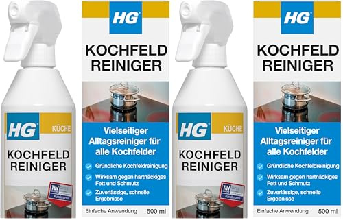 HG Kochfeld Reiniger, frisch duftender Reiniger für den täglichen Gebrauch, geeignet für Elektro-, Gas-, Induktions- und Cerankochfelder - 500 ml (Packung mit 2)