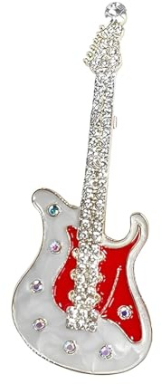Broche en alliage hypoallergénique avec strass en forme de guitare – 6,8 cm – Épinglette colorée en émail pour fête, banquet, performance sur scène, bijoux cadeau UK (homme et femme)