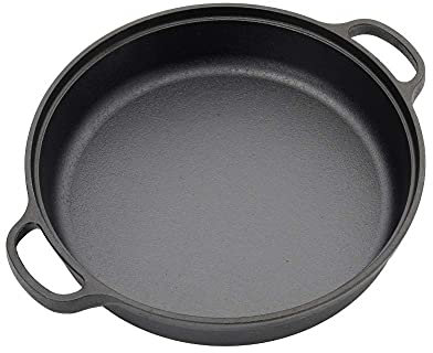 Padella rotonda in ghisa con manico, antiaderente, per cucina, barbecue, esterni, giardino