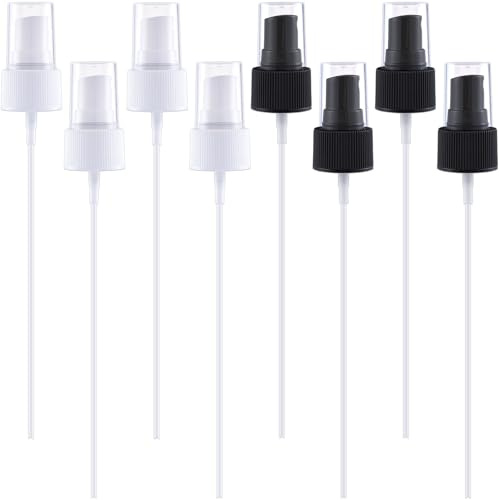 JYvivid 8 Pcs Spray Bottle Top, Nozzle Sprayer Tops Replacement, Fine Mist Spray Caps with 5.9 Dip Tube, Plastic Sprayer Pump for Essential Oil, Cleaning Solutions - White&Black (24/410 Cap Size)