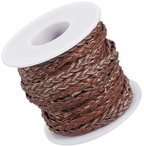 CALFOVERA Corda in Pelle PU Intrecciata da 1 Yard 1094MM Piatta Intrecciata in Pelle Marrone Scuro Piegata Cordoncino Intrecciato per La Creazione di Gioielli Braccialetti Collane