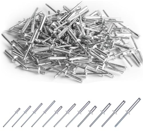 eupdd 150 Piezas Remaches Aluminio: 4×10/4.8×12.8/5×25mm Remaches Pop, Juego de Remaches Ciegos, Remache Ciegos, Kit Profesional de 3 Tamaños para Bricolaje, Automóvil