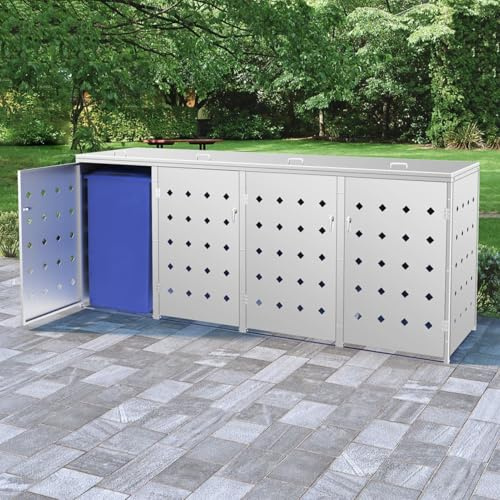 Rantry Abri poubelle quadruple en acier inoxydable 240 L pour quatre conteneurs