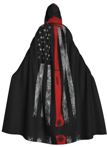 Capa con capucha de vampiro para adultos, con diseño de hacha de bombero y línea roja de 57.8 pulgadas de largo, para jugar de rol de Halloween con corbata
