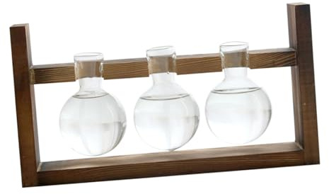 Milisten Wooden Rack Glass Vase Three-ball Design Modern Hydroponic Plant Container for Desktop Decor Creative Simplicity Style Adornment