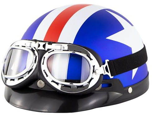 VVPEC Vintage Casque Bol Demi-Casque Moto Allem avec Lunettes Casque Ouvert Homologués ECEDOT Casque Jet Demi-Coque Casque Boucle à Fermeture Rapide Casque Cruiser Scooter Cool(5)