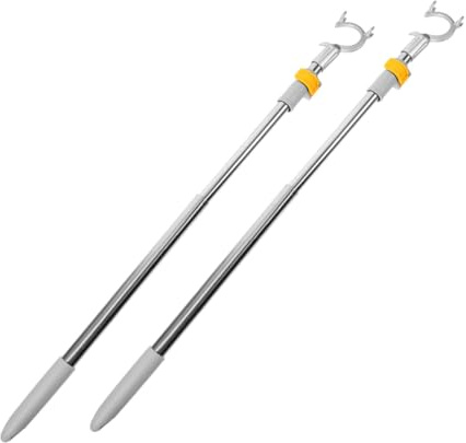 ARTSEWPLY Adjustable Telescopic Clothes Reaching Rod with Alloy Hook Head Stainless Steel Extendable Wardrobe Pole for Hanging Clothes and Plants 2pcs Gray Locking Version Suitable for Home