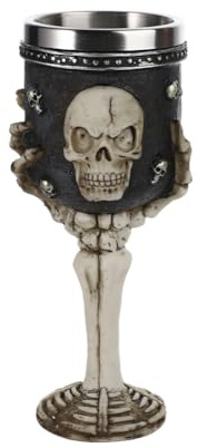 Stainless Steel Skull Wine Goblet Resin Skeletal Beer Cup Gothic Viking Warrior Skull Mug Medieval Drinkware Wineglasses Sacrifice Wine Chalice Cup Whiskey Cocktail Drinking Mug Halloween Bar Decor