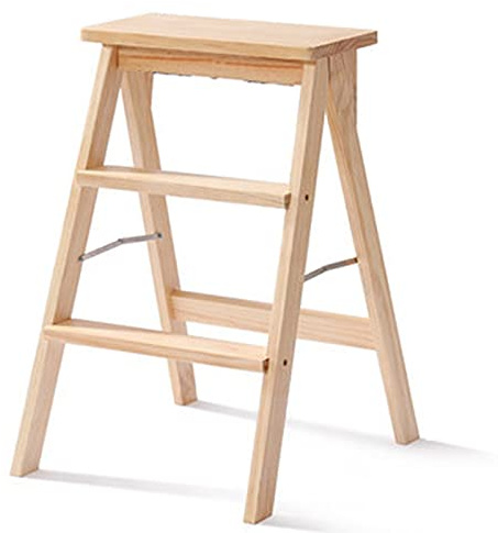 LWJSOCP Klappbarer Tritthocker, Tritthocker, Klapphocker für Erwachsene/Senioren, tragbare Trittleiter aus Holz für die Küche/b (natürlich)