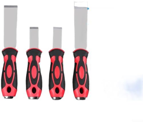 4-delat set i rostfritt stål med ergonomiska gummihandtag och blad med dubbla tjocklek för effektivt väggskrapning, färgborttagning och ishantering (röd)