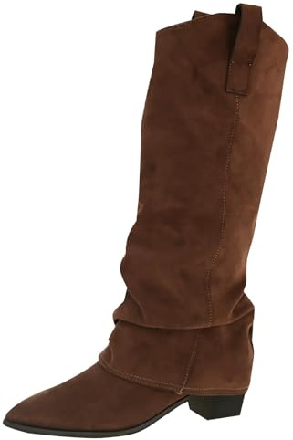 TDEOK Slouchy Stövlar dam med klack, Knee High Stövlar med spets vida stövlar för kvinnor vikbar över långa stövlar vinter nötningsbeständiga vinterstövlar varma damstövlar utomhus vindtäta