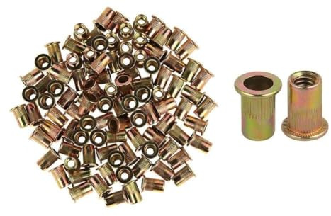 Gettimore Dado rivetto per rivetto M6 in acciaio al carbonio zincato rivetto cieco con flangia, corpo zigrinato, 50 pz