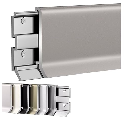 Plinthes en aluminium avec cache-plancher – Profilé de sol invisible for salon et chambre – Longueur : 125 cm, Hauteur : 8 cm(Gray,5 Pack)