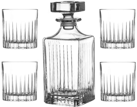 DIAMANTE Whisky Set 5 Piece “Broadway” Collection in Luxury Gift Box - 1 Crystal Decanter with 4 Crystal Tumblers