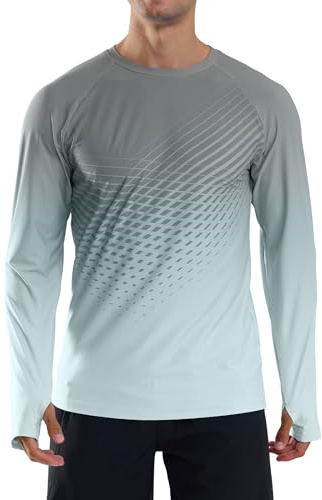veepro Men’s UV Protection Long Sleeve T-Shirt Top Breathable Running Sport Gym Shirt Quick Dry Lightweight Rash Guard Shirts for Swimming, Hiking, Walking, Fishing L Grey