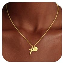 Fezodo Cross Initial Necklace for Girls Kids Women Teen Girl Gifts