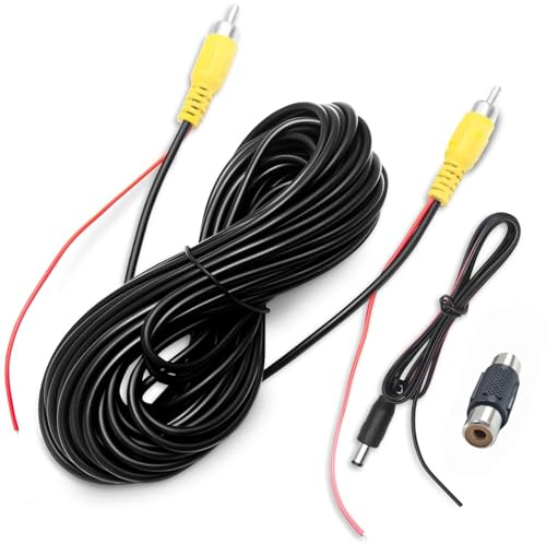 Medrialife Cavo di prolunga per telecamera di retromarcia, cavo RCA, doppia schermatura, con presa RCA gialla a femmina e cavo di alimentazione per monitor, auto, camion