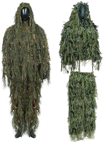 Traje Ghillie, Traje Ghillie de Hojas 3D para Hombres, Conjunto de Chaqueta y Pantalones de Camuflaje livianos y Transpirables para fotografía de Caza al Aire Libre, Decoraciones de Interiores