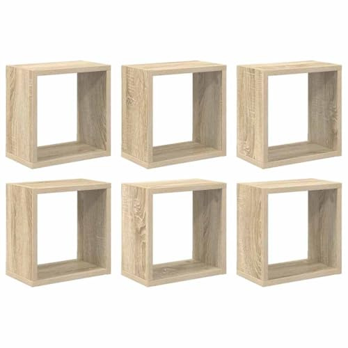 Mhdvray Würfelregal 6er Set Wandregal aus Holzwerkstoff in Sonoma-Eiche 26x15x26 cm Schweberegale zur Wandmontage für Wohnzimmer Schlafzimmer Küche Regalwürfel Set