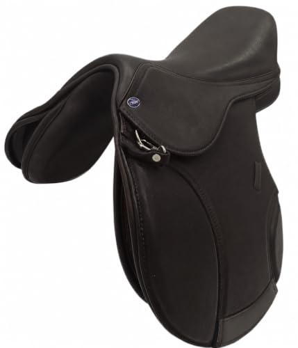 Tysons Breeches Leder Sattel Jump DOUP Springsattel Springen + Kopfeisen Kindersattel Jugendsattel Ponysattel Braun 14/15 Zoll doubliertes Leder wächst mit/Kopfeisen Ledersattel Springsattel