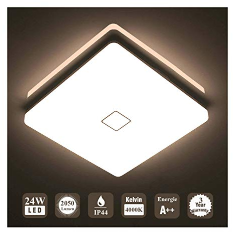 Öuesen 24W Wasserdichte LED Lampe Decke Moderne dünne quadratische LED Deckenleuchte 2050lm Natürliches Weiß 4000K LED Deckenlampe Badezimmer Schlafzimmer Küche Wohnzimmer Korridor Balkon Flur Bad