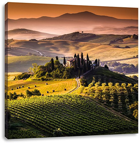 Pixxprint Wunderschöne Toskana Landschaft, Größe: 60x60, Leinwandbild Quadratisch, Wandbild, Kunstdruck, fertig bespannt