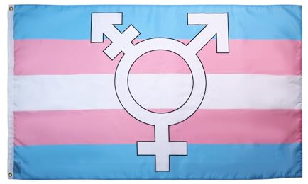 AZ FLAG Drapeau Transgenre avec symbole 150x90 cm Polyester Léger 2 Œillets | Usage intérieur Drapeau décoratif coutures doubles et bords renforcés avec œillets métalliques