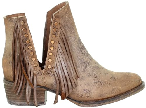 Corral Boots Womens Fringe Studded Round Toe Casual Boots Ankle Low Heel 1-2 - Brown - Size 8 B