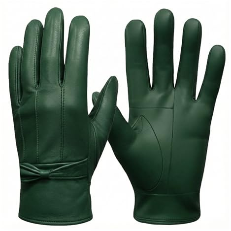 SixSigma Sports Ladies Winter Driving Leather Gloves Women - Quick Dry Soft Fleece Lined Thermal Gloves Womens Perfect For Driving Glove's - Ideal Gifts For Women (Green, Small/Medium)