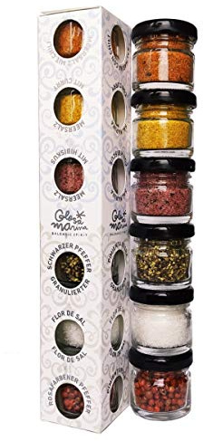 Glosa Marina - 6er Gourmet Meersalz und Pfeffer Set aus Mallorca als ideales Salz & Gewürze Geschenk Paket (118g)