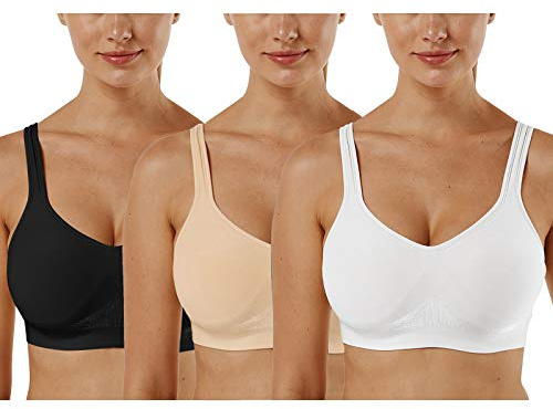 Vertvie Donna 1/2/3 Set Basic Reggiseno Sportivo Senza Ferretto Senza Cuciture Imbottite Yoga Running Reggiseno Top(C-Nero+Bianca+Pelle,XL)