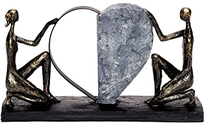 Brillibrum Design Herz Skulptur Kunststein Bronze Dekofigur der Freundschaft & Liebe aus Polystone Liebespaar Hochzeitsgeschenk Herzfigur Skulptur Couple Love (Variante 2)