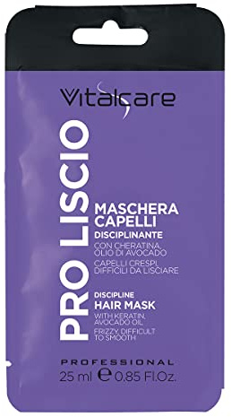 Vitalcare | PRO Liscio - Maschera Capelli Disciplinante, per Capelli Crespi, Ribelli e Difficili da Lisciare, con Cheratina e Olio di Avocado, 25 ml