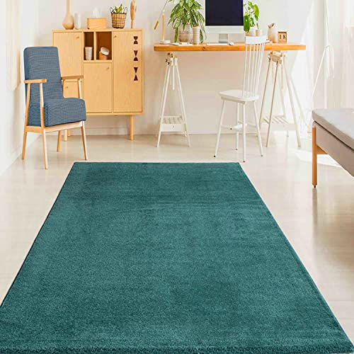VIMODA Teppich Wohnzimmer Kurzflor Einfarbig für Schlafzimmer kinderzimmer weicher pflegeleichter, versch.- Größen, Farben, Farbe:Blau, Size:160x220 cm