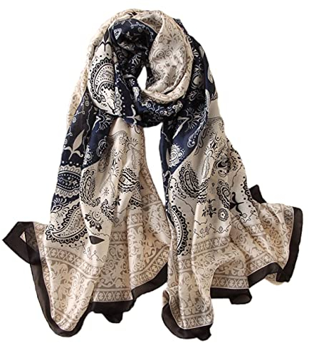 FAIRYGATE Seidenschal Damen Warm Weich Seidentuch Schal Muster Lange Halstücher Sonnenschut Stola Ganzjährig 87005