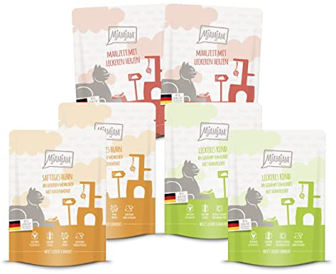 MjAMjAM - premium våtfoder för katter - läckra måltider mixpaket I för din katt, förpackning om 6 (6 x 300 g), spannmålsfri med extra kött