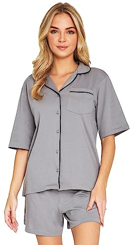 CityComfort Pigiama Donna Cotone con Bottoni Set 2 Pz Pigiami Donna Estivi Corti Comodo Abbigliamento da Casa Idee Regalo (M, Grigio)