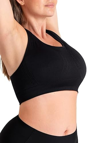 SHAPERMINT Seamless Racerback Wireless Sports Bra for Women with Removable Cups | Low Compression Womens Workout Tops, Black, XXL