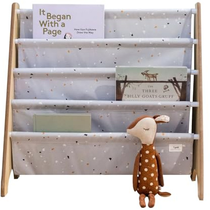 3 Sprouts, Libreria Frontale Montessoriana per Bambini, Scaffale Libreria Realizzata in Poliestere Riciclato, Ideale per Contenere Libri, Colore Terrazzo Grigio Chiaro, 61x63x25,4 cm