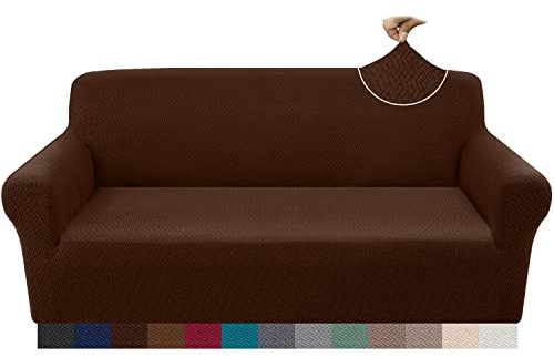 Granbest 2023 Neueste Jacquard Sofabezug 3 Sitzer Superweicher Rutschfester Stretch Couchbezug Vier Jahreszeiten Universal Elastische Sofahusse für Hunde, Katzen, Haustiere (3 Sitzer, Schokolade)